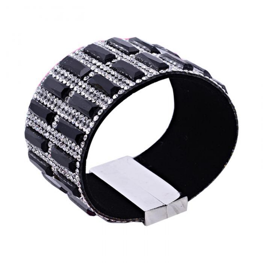 Rhinestone Leather Wrap Wristband Bracelet Bangle - 4