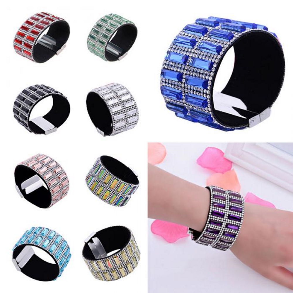 Rhinestone Leather Wrap Wristband Bracelet Bangle