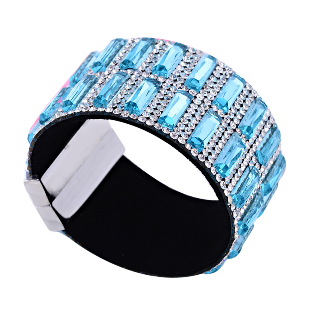 Rhinestone Leather Wrap Wristband Bracelet Bangle - 5