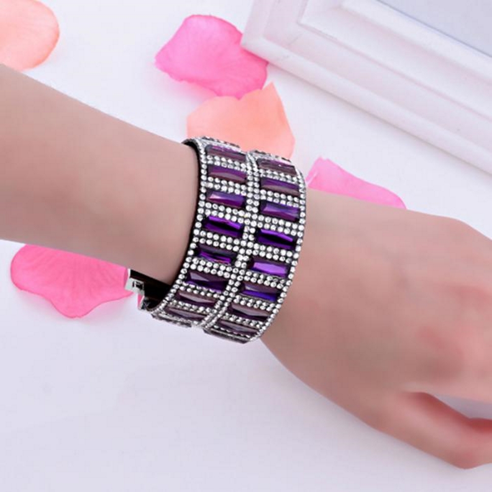 Rhinestone Leather Wrap Wristband Bracelet Bangle - 3
