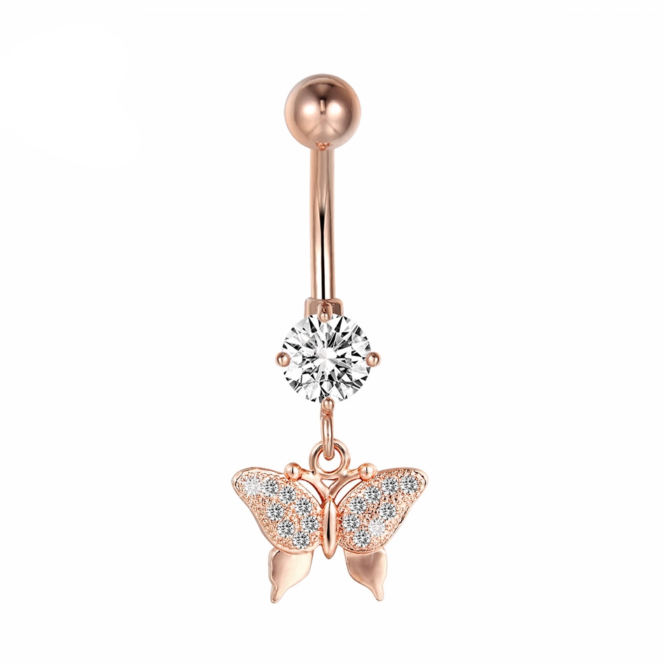 Bright CZ Diamond Flower Ring NAVEL Rose Gold