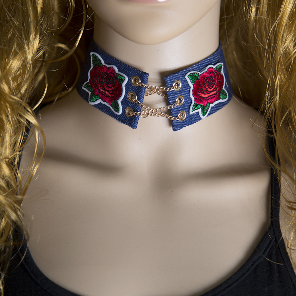 Halsband choker Denim blomma