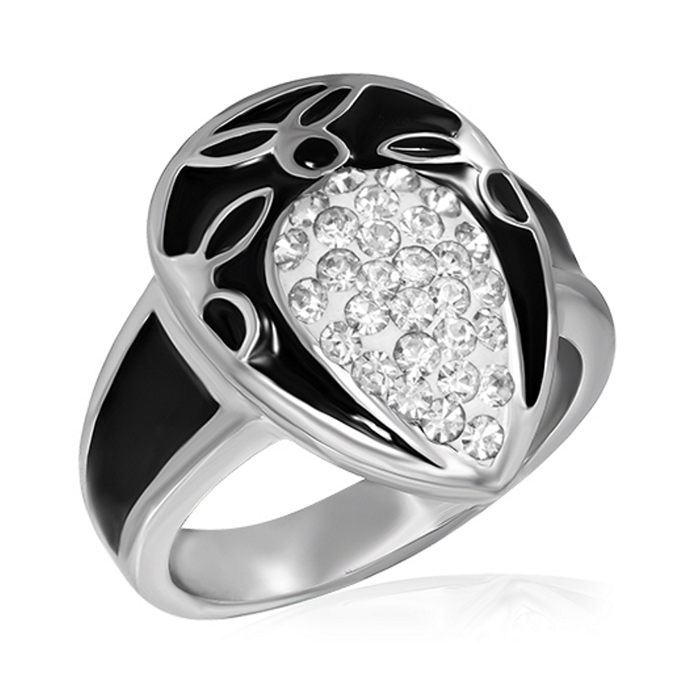 Rostfritt stål Emaljerad Trinity Blommor Semi Pave-Set Teardrop Fancy ring w / CZ