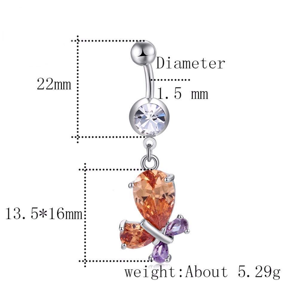 Guldpläterade navelpiercing CZ  - 2