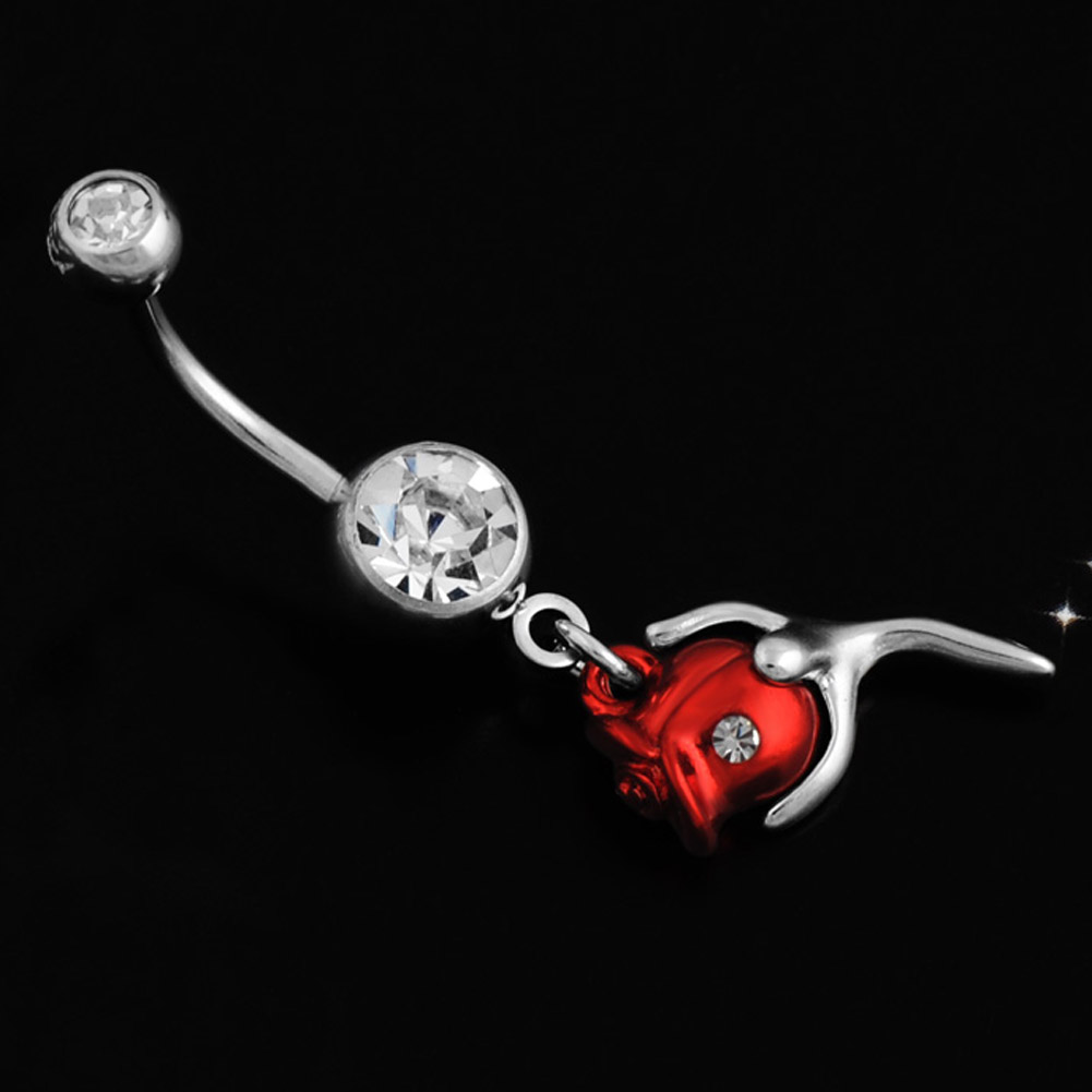 Belly Button Ring Body Jewelry Piercing Red Rose - 3