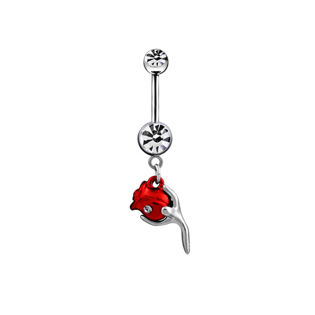 Belly Button Ring Body Jewelry Piercing Red Rose