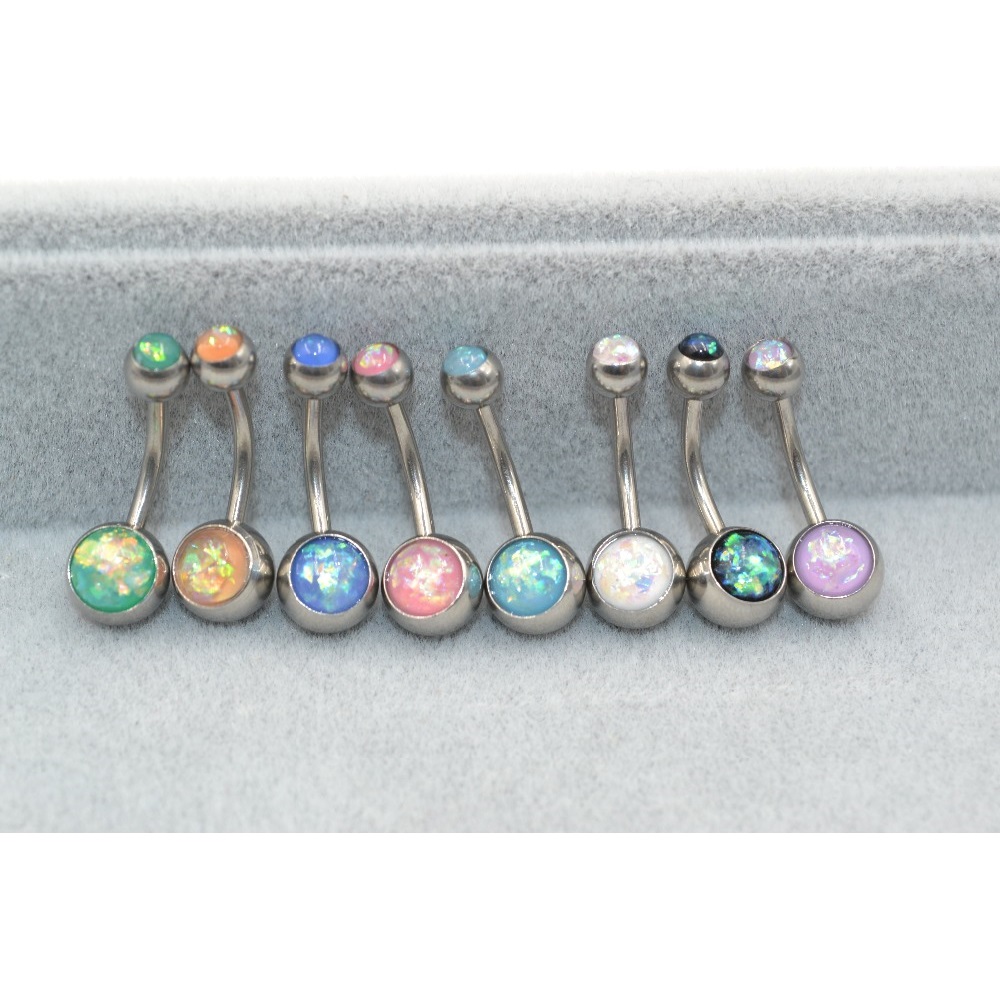 Navel Belly Button Ring Body Piercing 316l Steel Opal  - 4