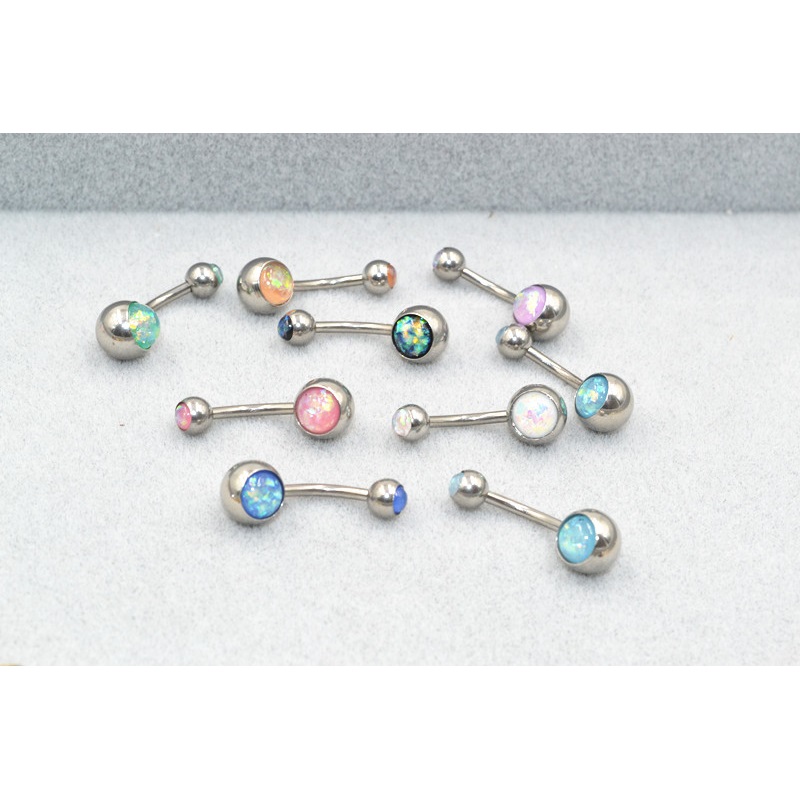 Navel Belly Button Ring Body Piercing 316l Steel Opal  - 3