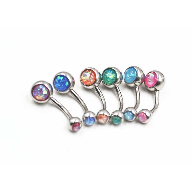 Navel Belly Button Ring Body Piercing 316l Steel Opal 