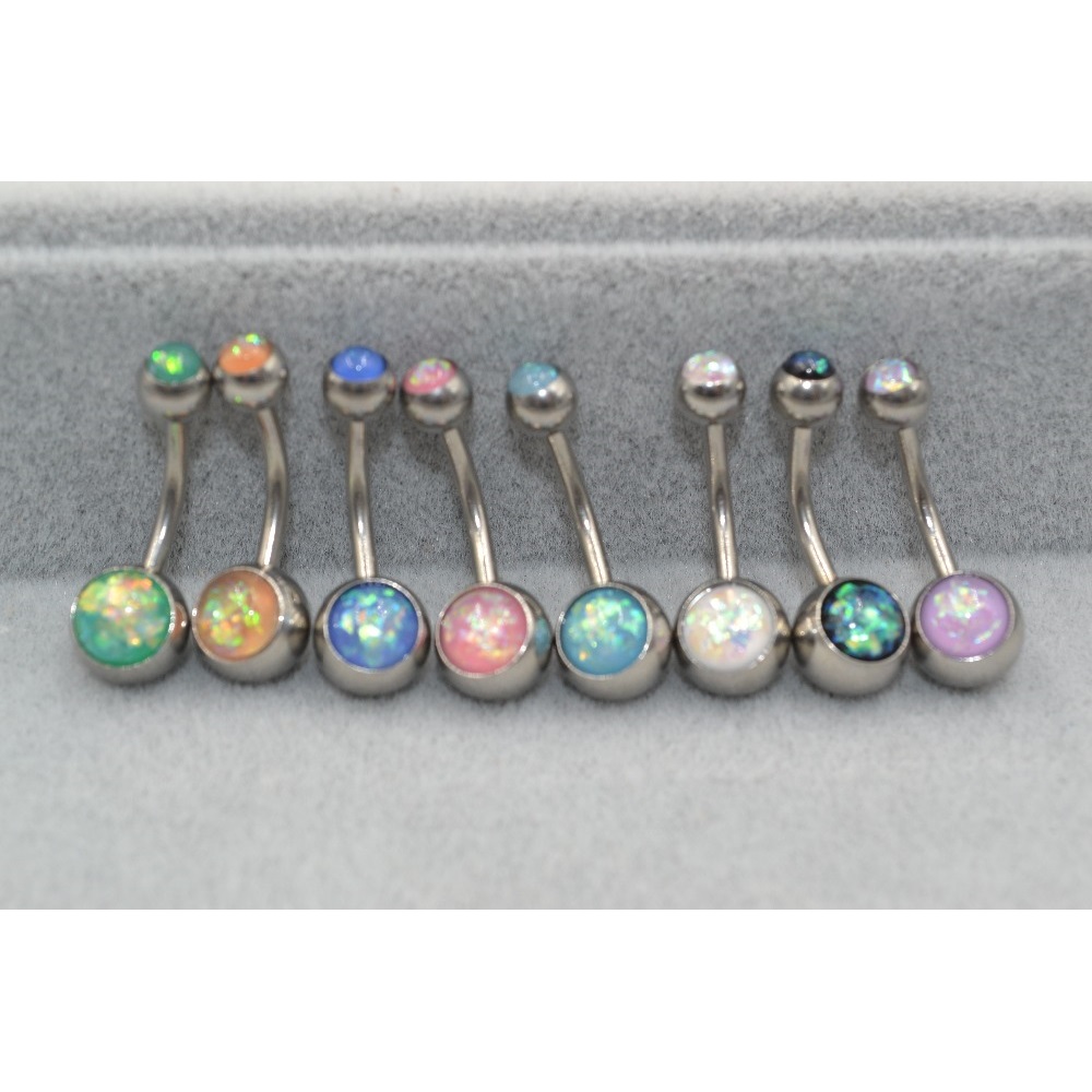 Navel Belly Button Ring Body Piercing 316l Steel Opal  - 2