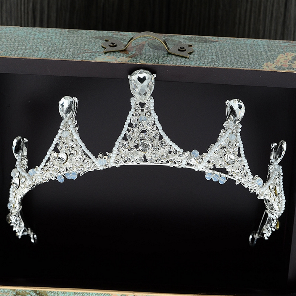 Kristall bröllop hår krona tiara handgjort - 2