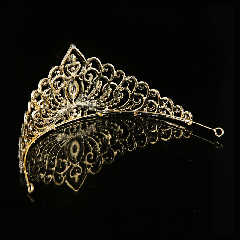 Kristall bröllop hår krona tiara GULD - 2