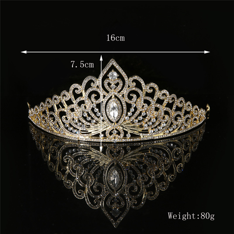 Kristall bröllop hår krona tiara GULD - 3