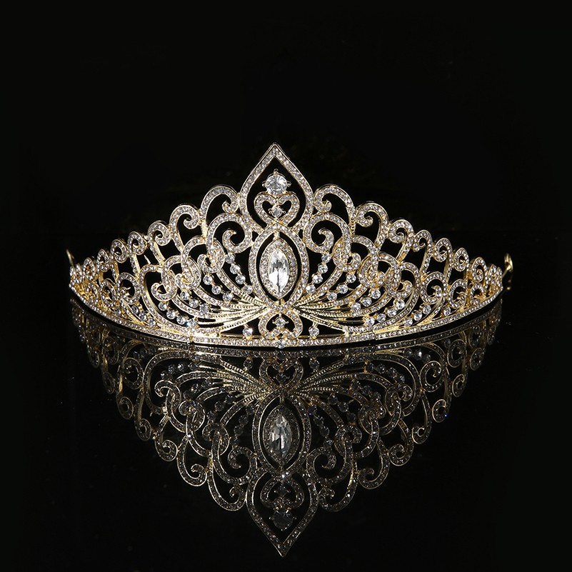 Kristall bröllop hår krona tiara GULD - 5