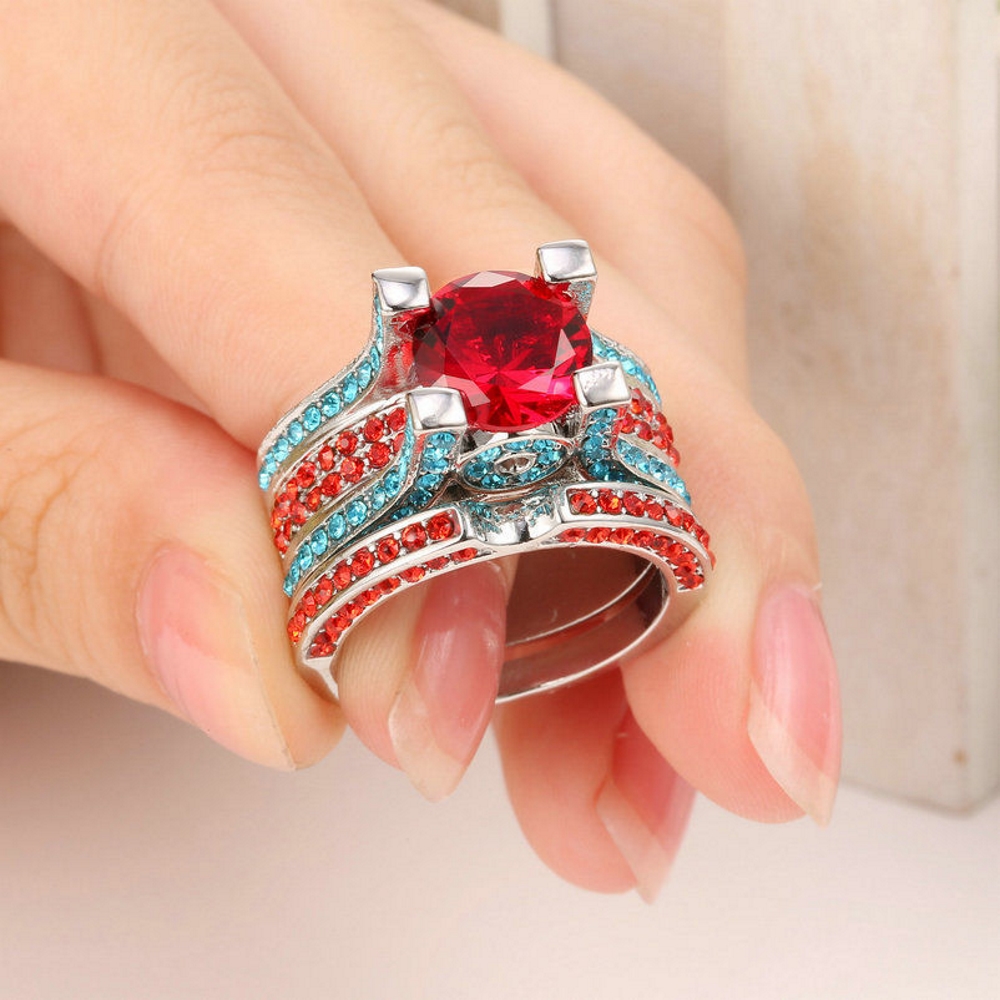 10K WHITE Gold Filled Engagement double ring - 2