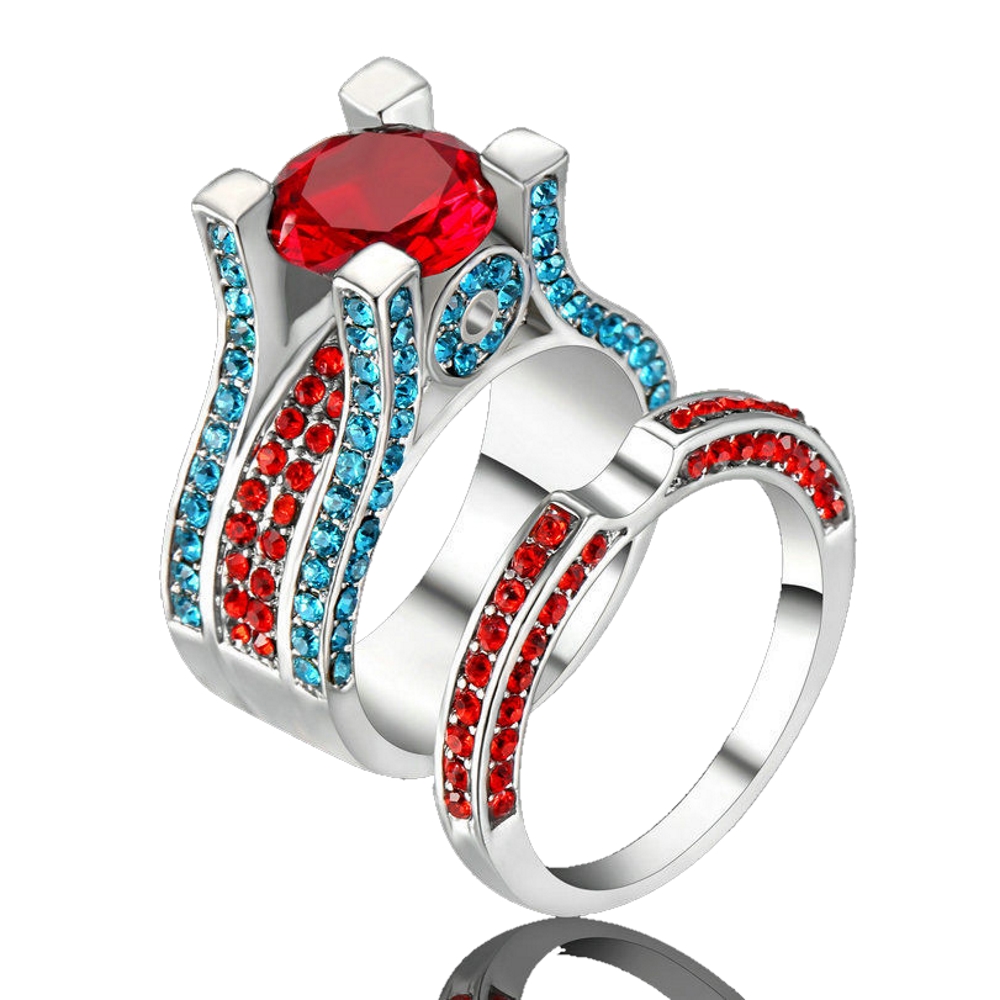10K WHITE Gold Filled Engagement double ring