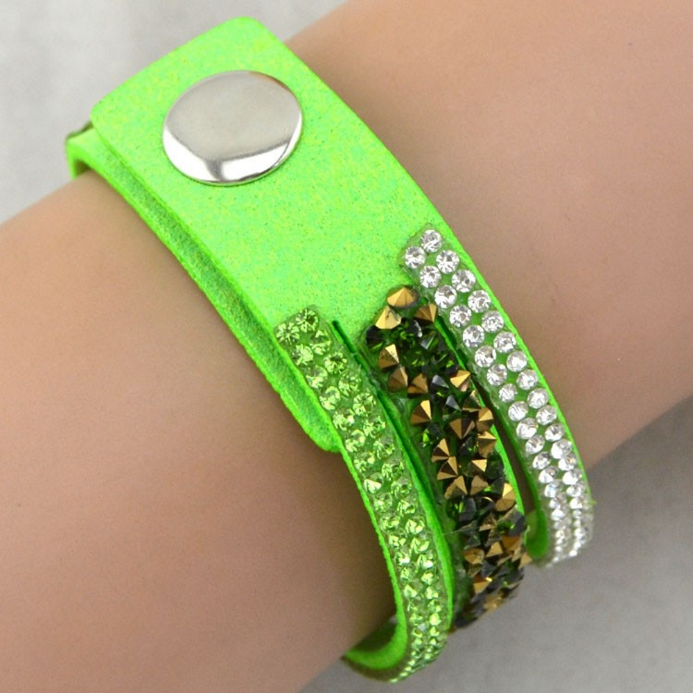 Rhinestone Leather Wrap Wristband Bracelet Bangle - 7