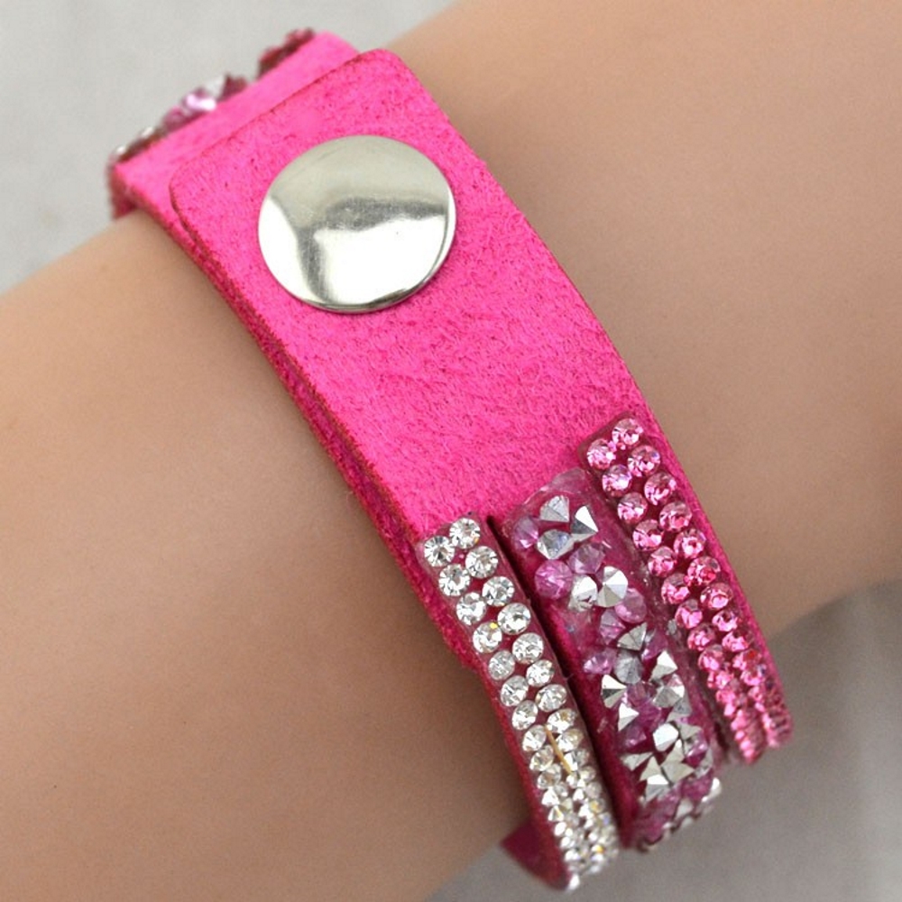 Rhinestone Leather Wrap Wristband Bracelet Bangle - 9