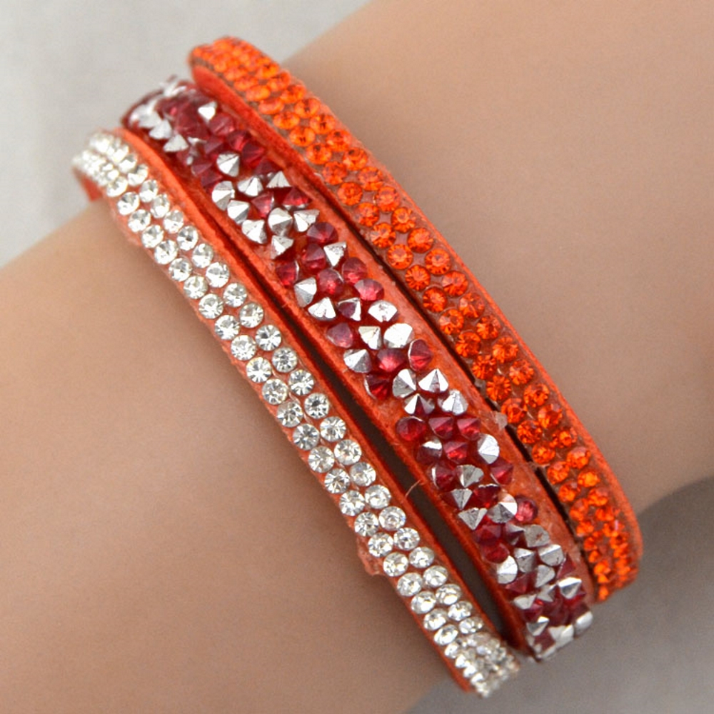 Rhinestone Leather Wrap Wristband Bracelet Bangle - 10