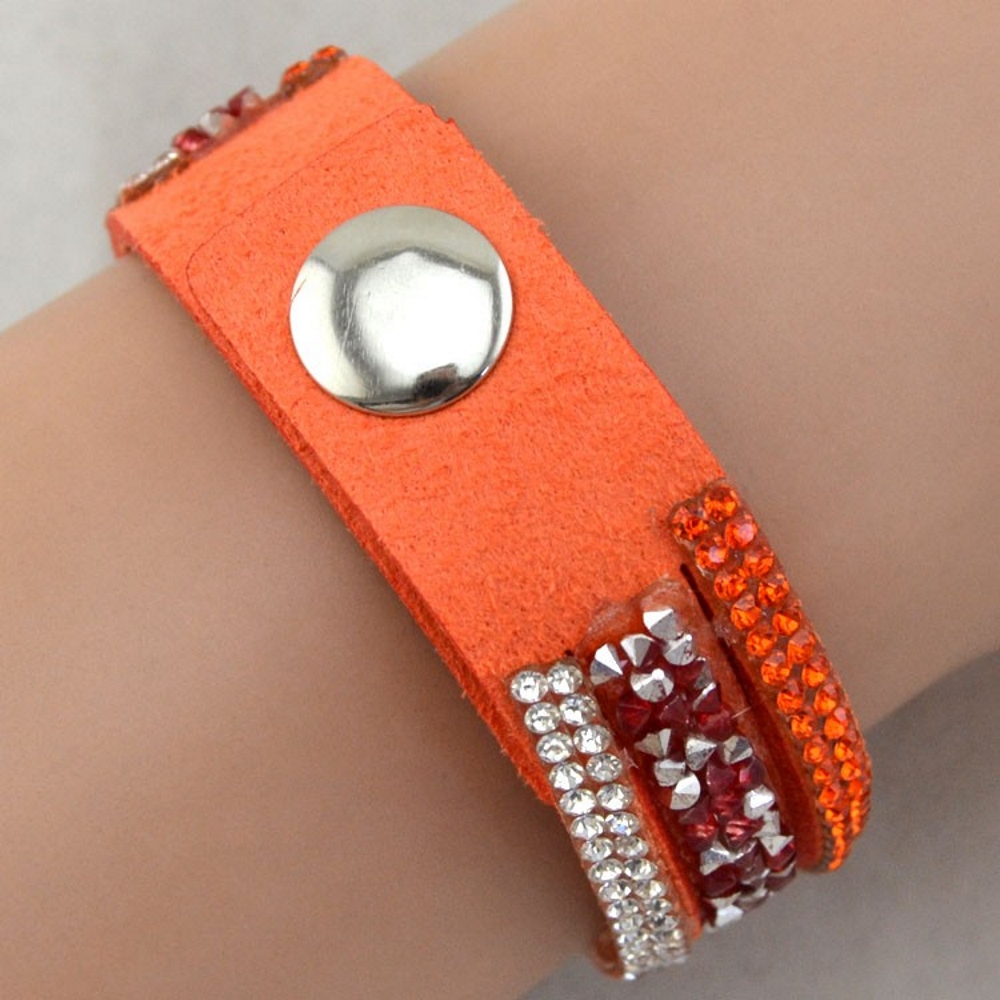 Rhinestone Leather Wrap Wristband Bracelet Bangle - 4
