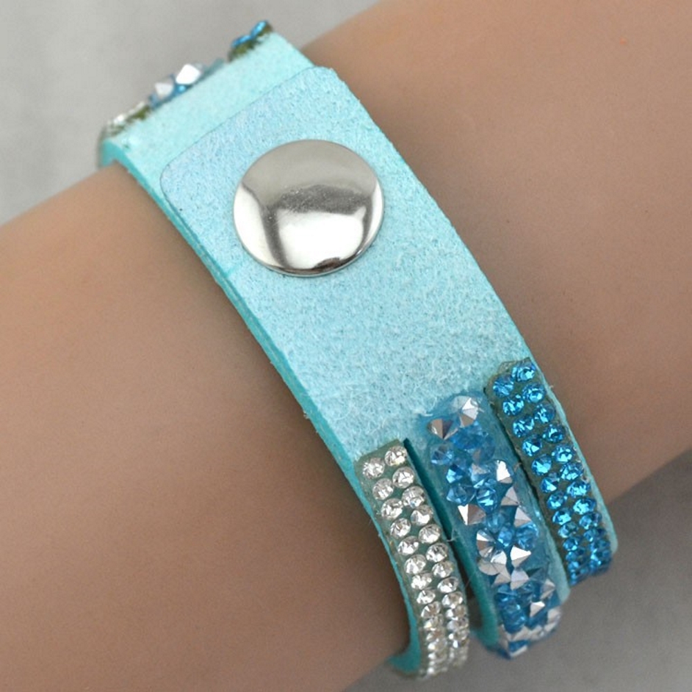 Rhinestone Leather Wrap Wristband Bracelet Bangle - 6