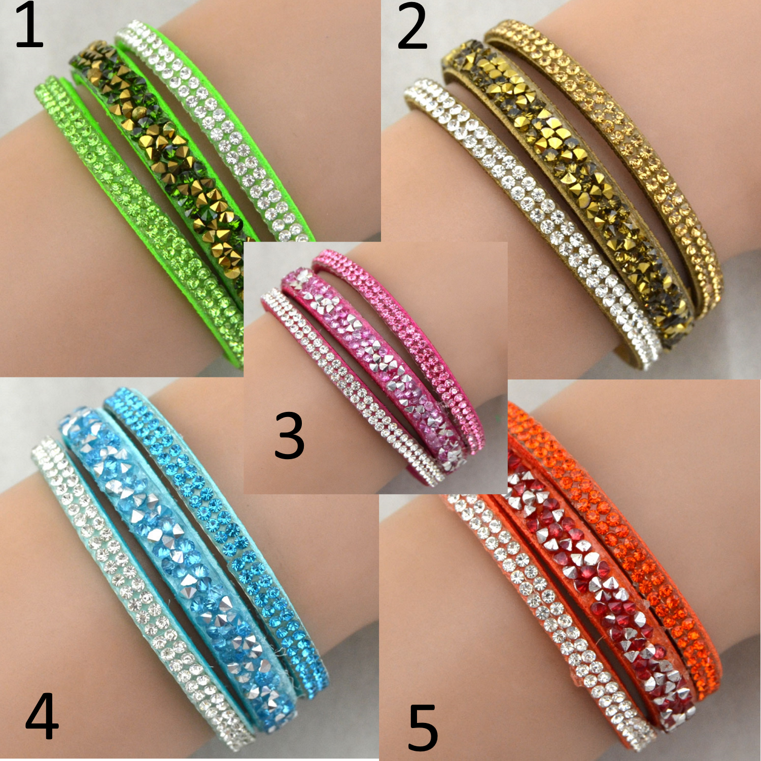 Rhinestone Leather Wrap Wristband Bracelet Bangle
