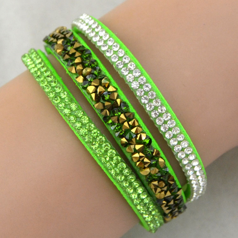 Rhinestone Leather Wrap Wristband Bracelet Bangle - 2