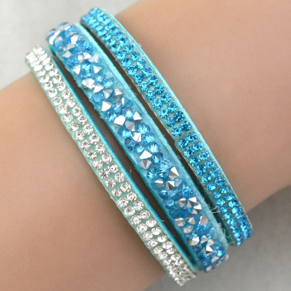 Rhinestone Leather Wrap Wristband Bracelet Bangle - 8