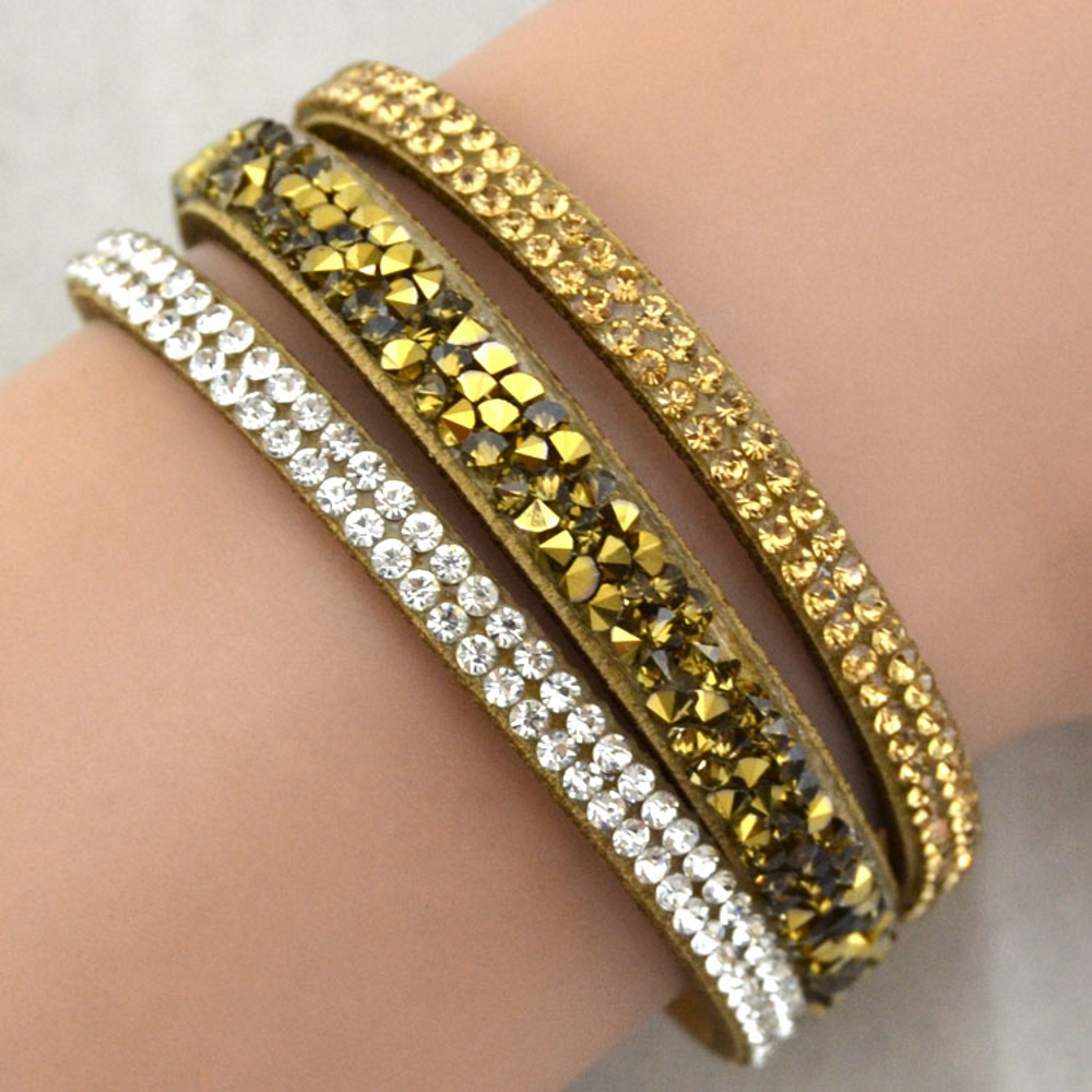 Rhinestone Leather Wrap Wristband Bracelet Bangle - 3