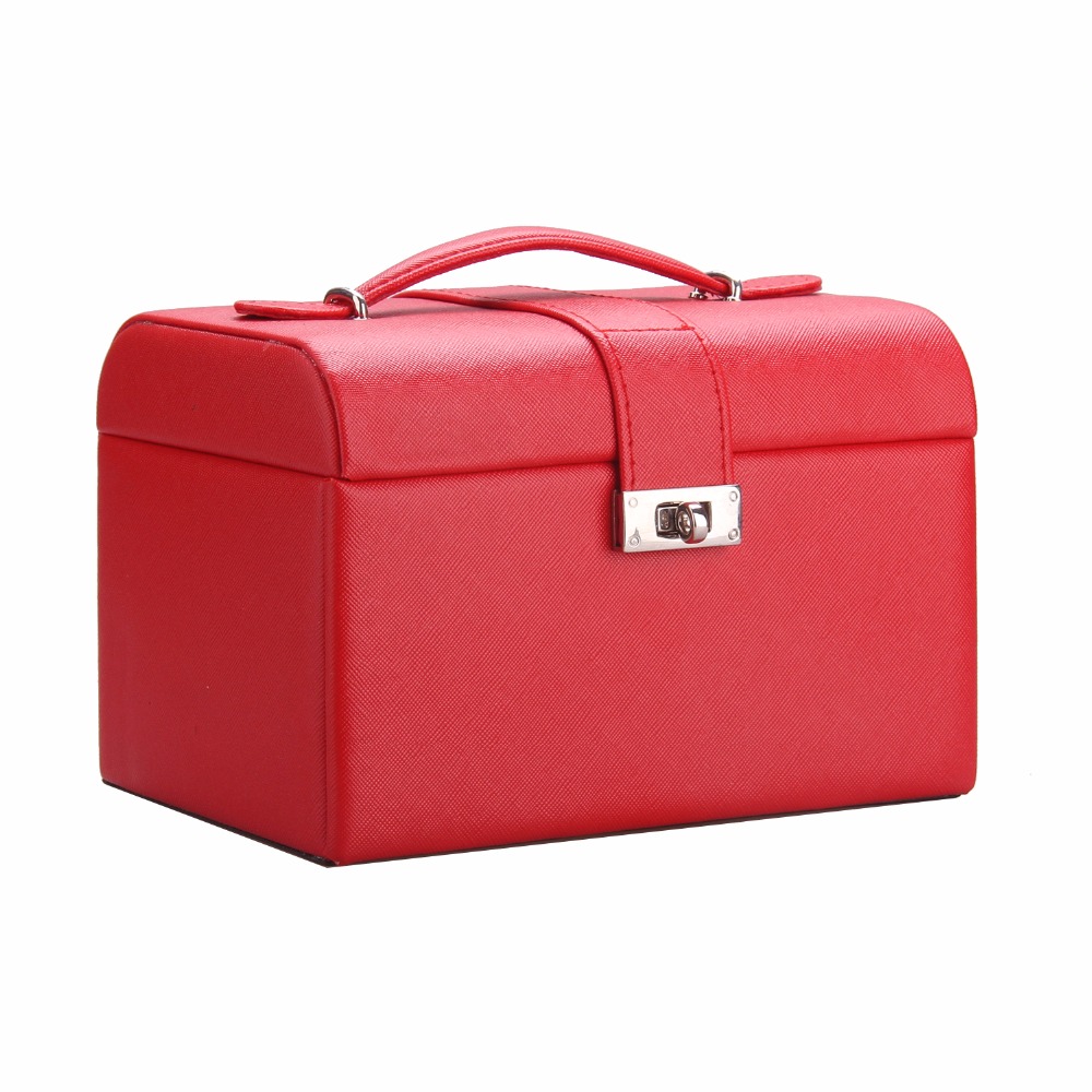 Jewelry organizer PU Leather Tri-Layer Dual Drawer Jewelry Storage Box Watch Earring Necklace Bracelet Nail Display - 4