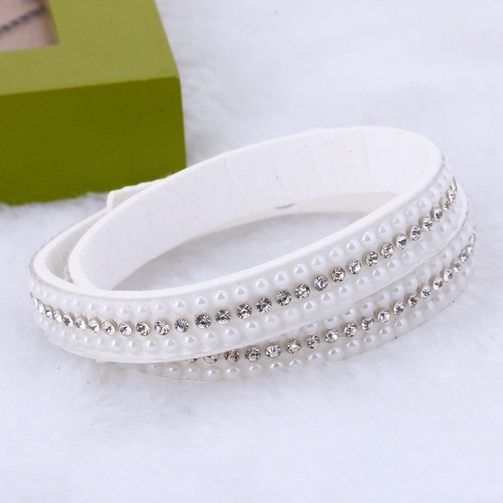 Rhinestone Leather Wrap Wristband Cuff Punk Bracelet Bangle