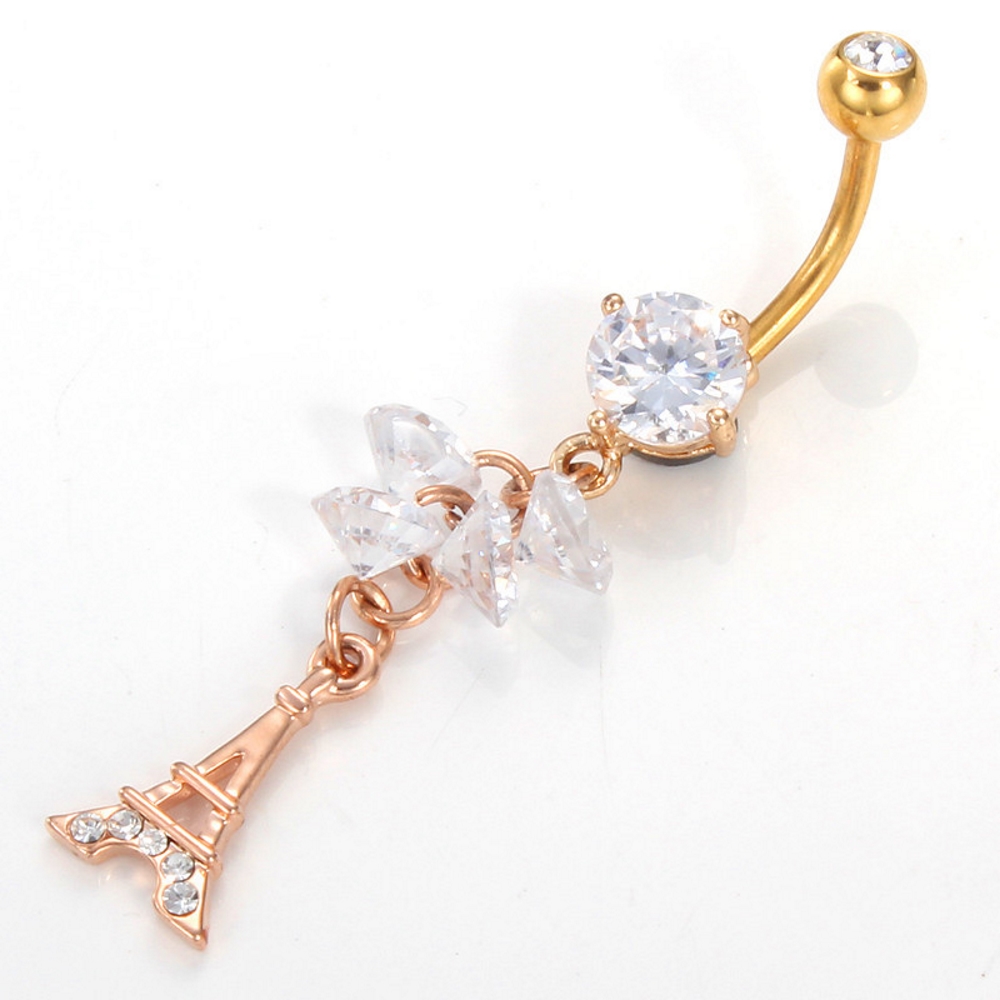 Gold Plated Navel Belly Button Ring Body Piercing Eiffel Tower