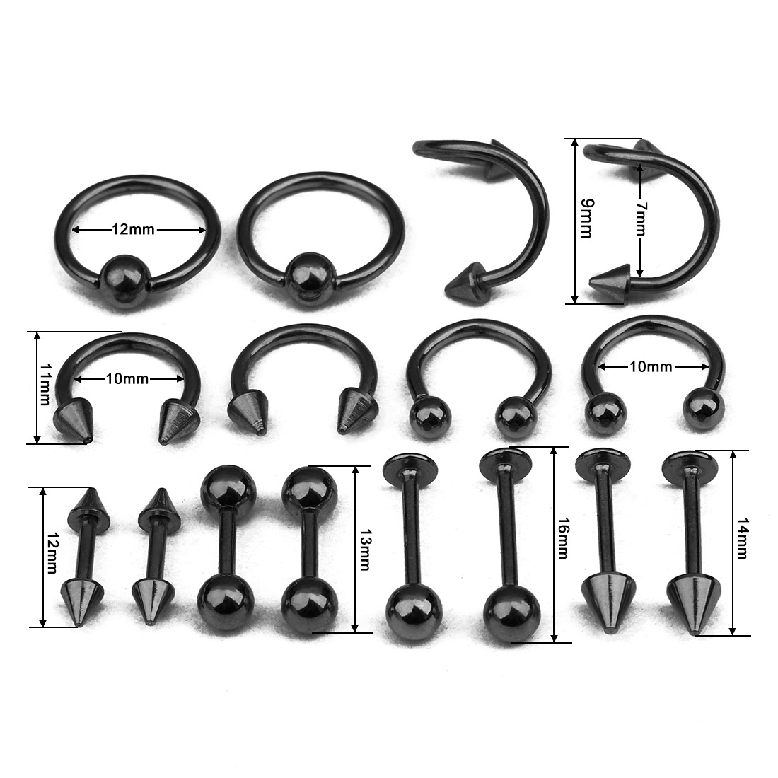 16 st  PACK labret tunga ögonbryn tragus skivstång  - 3