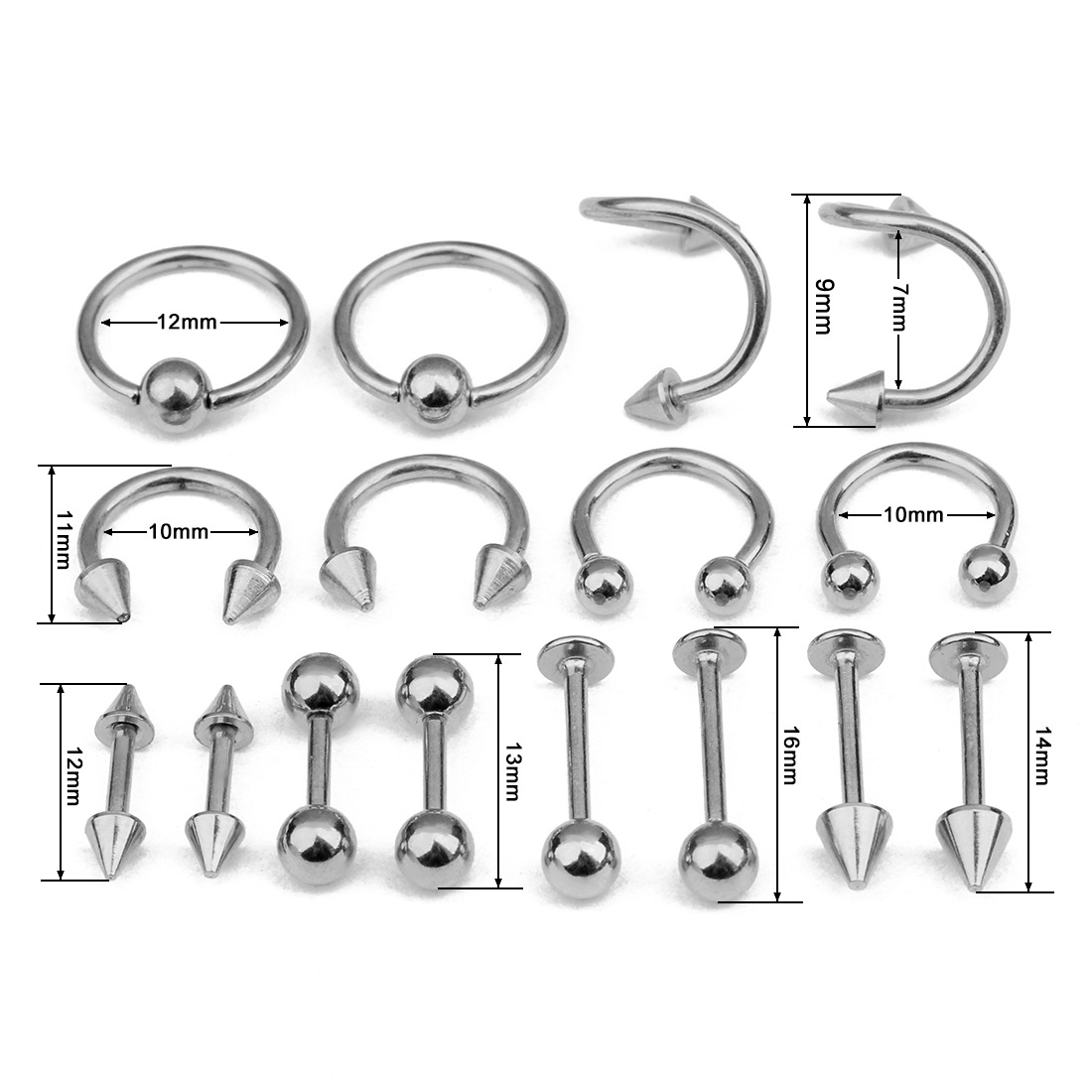 16 st  PACK labret tunga ögonbryn tragus skivstång  - 2