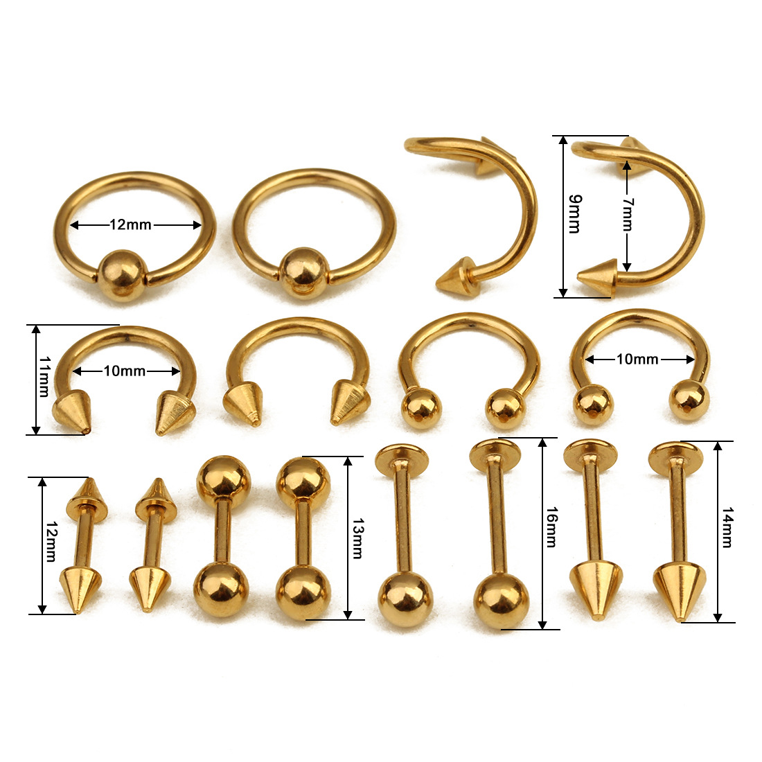 16 st  PACK labret tunga ögonbryn tragus skivstång  - 5