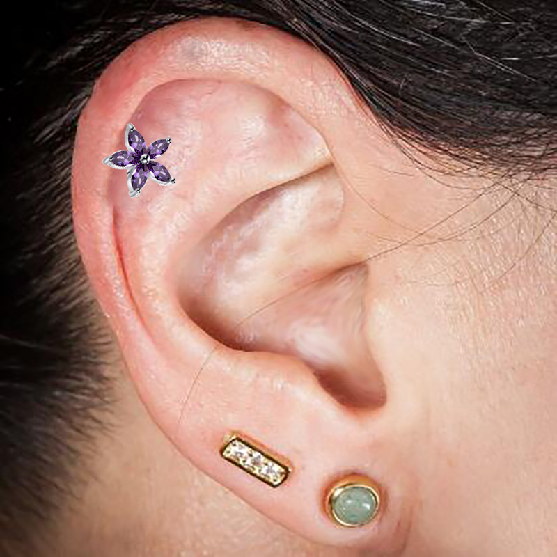 Helix Tragus Piercing Blomma 1 ST SILVER/GULD - 7