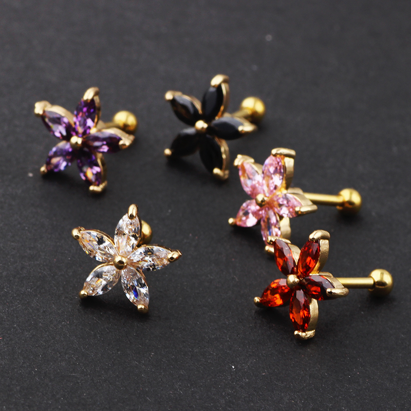 Helix Tragus Piercing Blomma 1 ST SILVER/GULD - 8