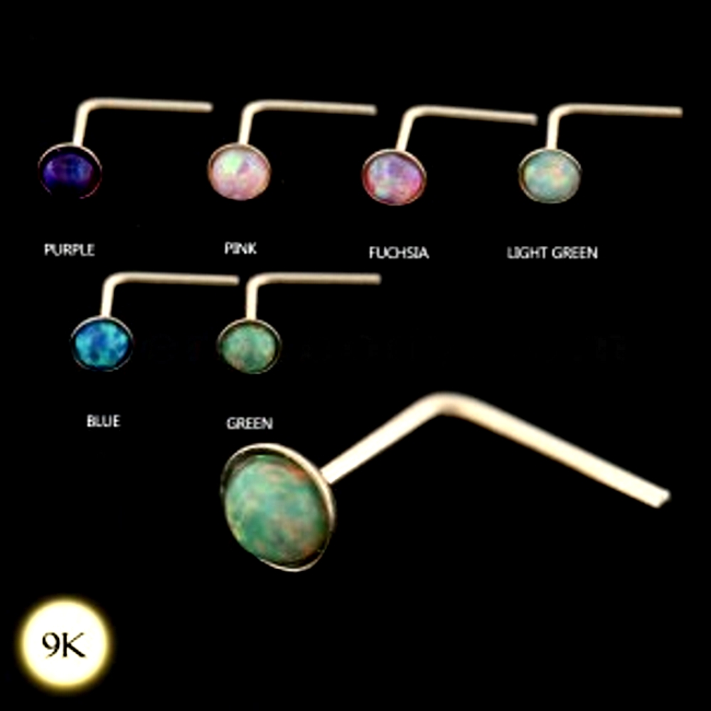 Opal Stone 2mm 9K yellow Gold L-Shape Nose Stud