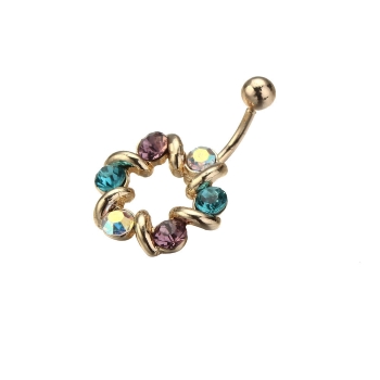 14G Gold Plating 14G Colorful Rhinestones Belly Button Ring Body Jewelry Piercing - 2