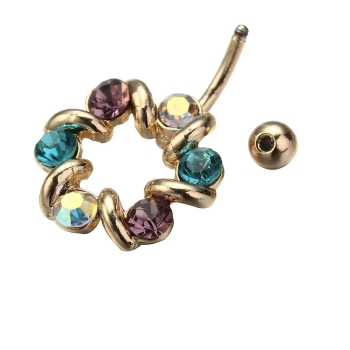 14G Gold Plating 14G Colorful Rhinestones Belly Button Ring Body Jewelry Piercing - 3