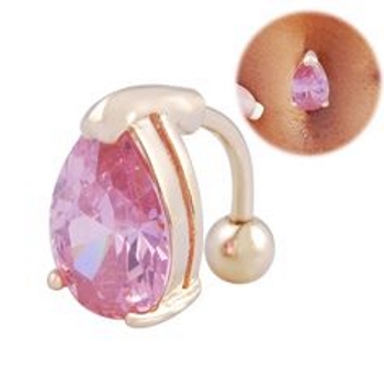 Guldpläterade Navelpiercing hjärta ROSA CZ navel ring kropp smycken