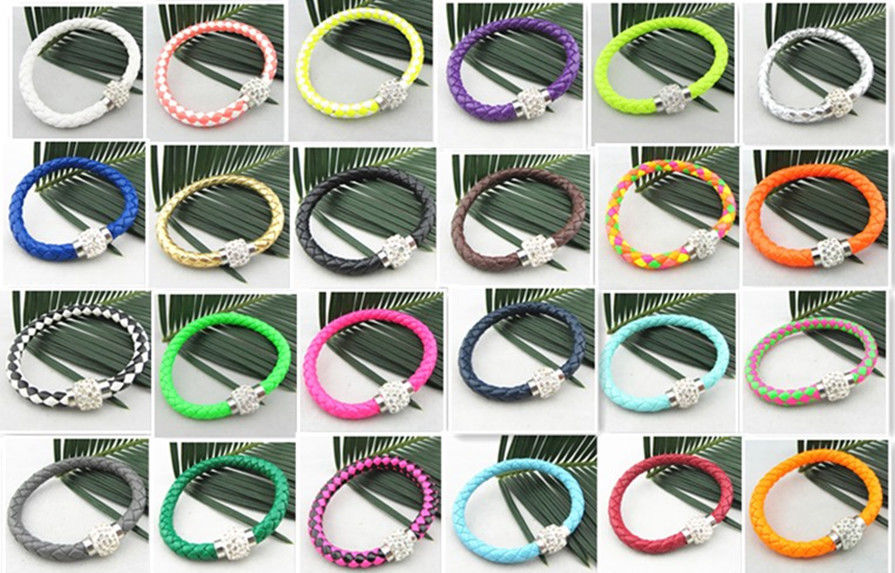 Läderarmband Magnet strass spänne armband - 3