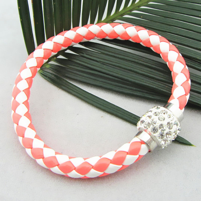 Läderarmband Magnet strass spänne armband - 6