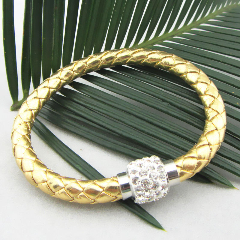 Läderarmband Magnet strass spänne armband - 22