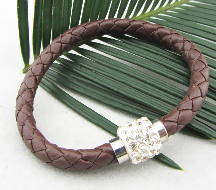 Läderarmband Magnet strass spänne armband - 7