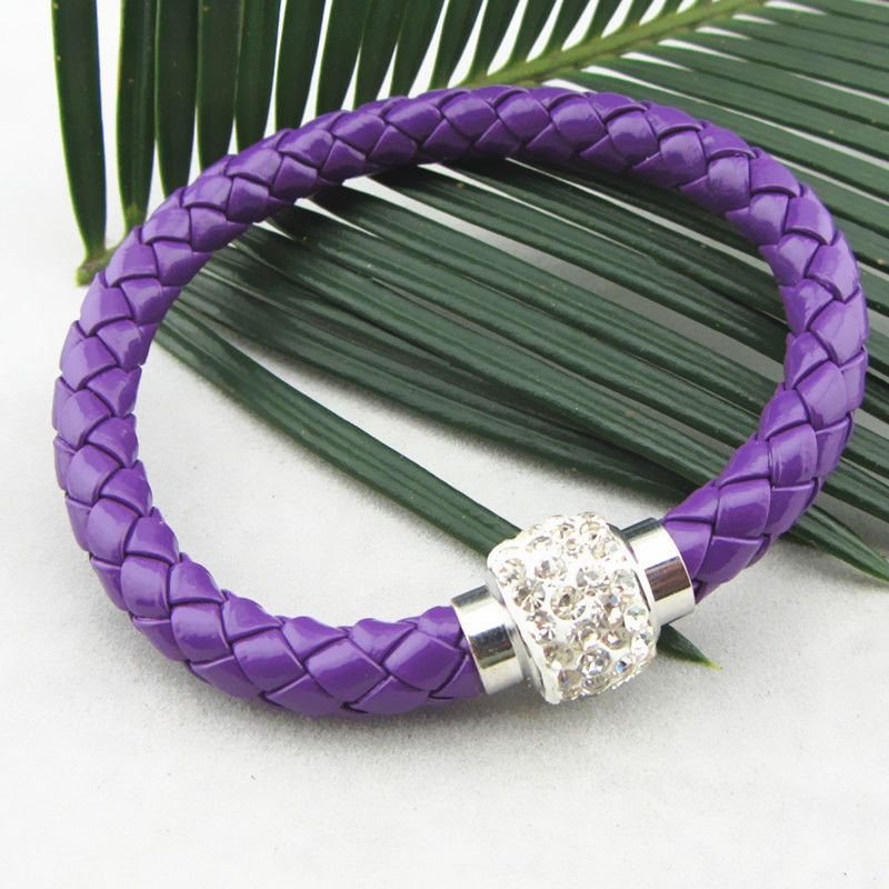 Läderarmband Magnet strass spänne armband - 4