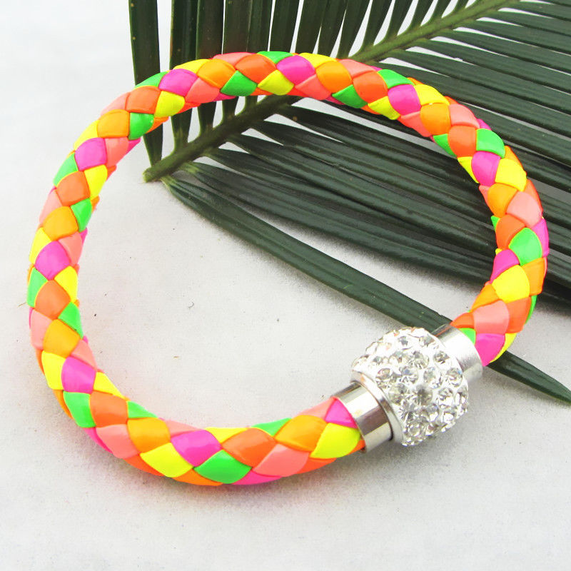 Läderarmband Magnet strass spänne armband - 13