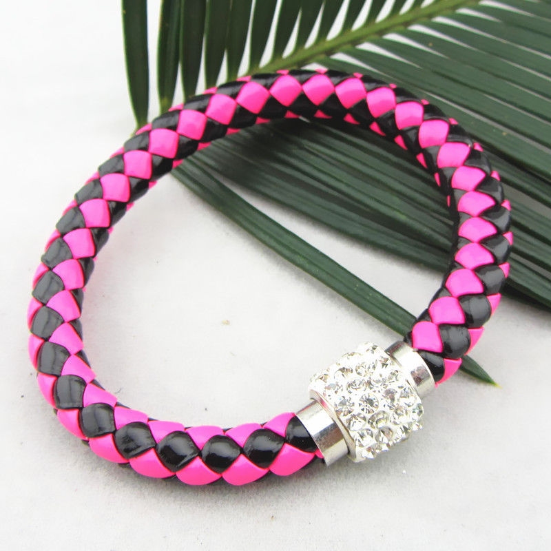 Läderarmband Magnet strass spänne armband - 10