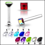 925 Silver Square Jeweled Nose stud