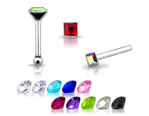 925 Silver Square Jeweled Nose stud - 2